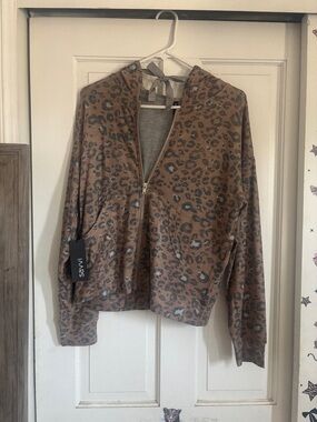 Savvi Leopard Print Zip-Front Hooded Jacket - Brown